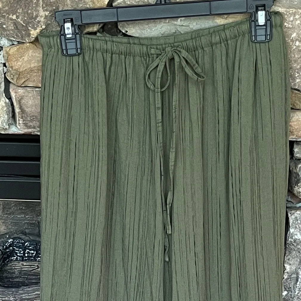 OGL wide Leg Flowy Green Drawstring Waist Pants New - Image 2