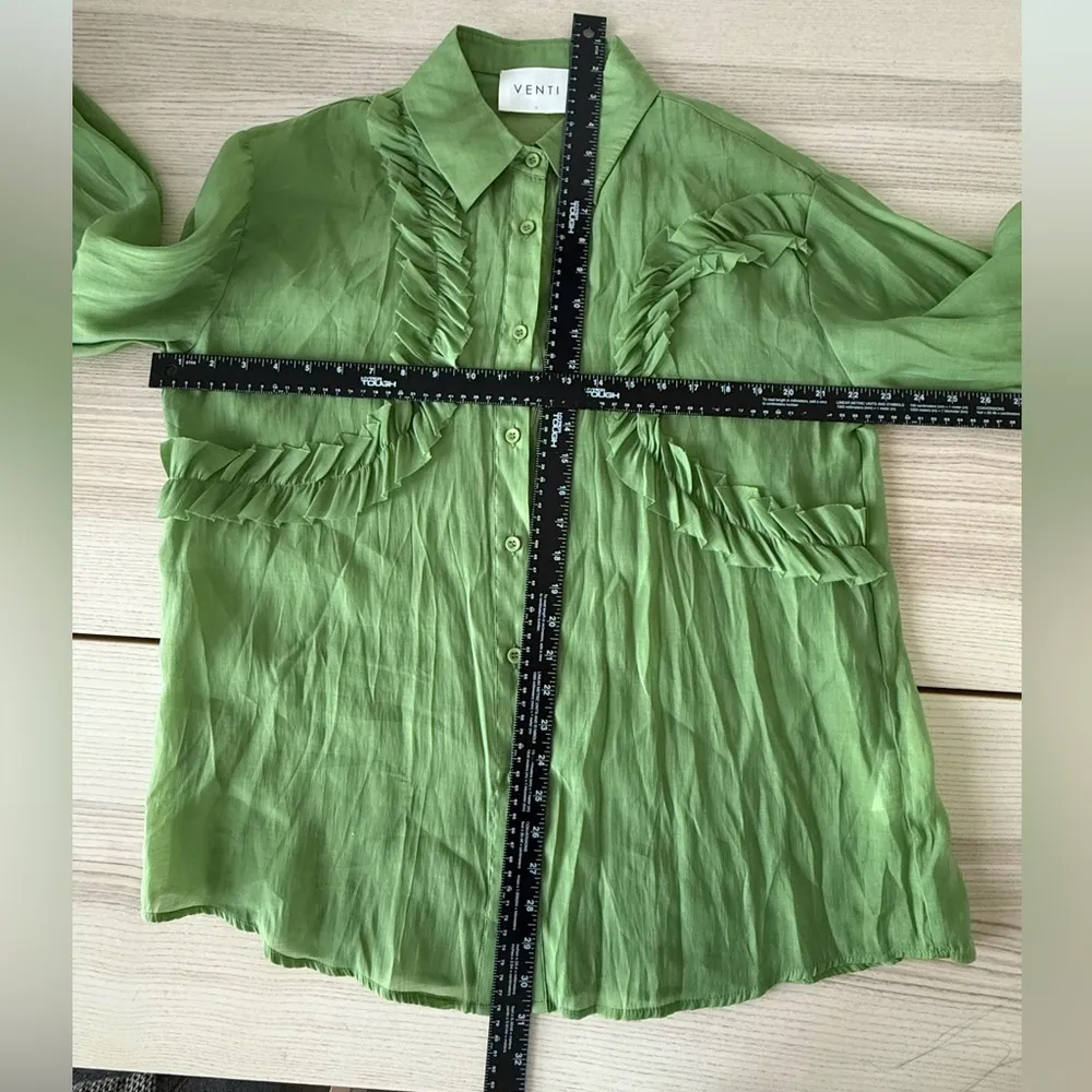 Venti Cottagecore green Lace Trim romantic Blouse luxury polka Size L Size L - Image 6