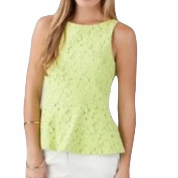 ANNIE GRIFFIN CHARLOTTE PEPLUM CITRUS LACE EYELET FLORAL SLEEVELESS TOP - Image 2
