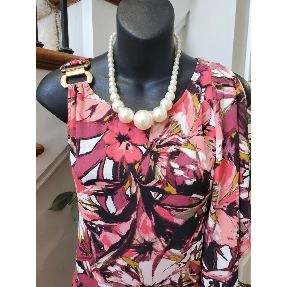 Thalia Sodi Women's Multicolor Floral Round Neck Sleeveless Top Blouse Large - Image 8