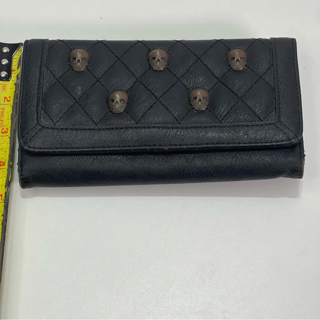 Loungefly Black Quilted Trifold Faux Leather Skulls Clutch Wallet Emo Punk - Image 2