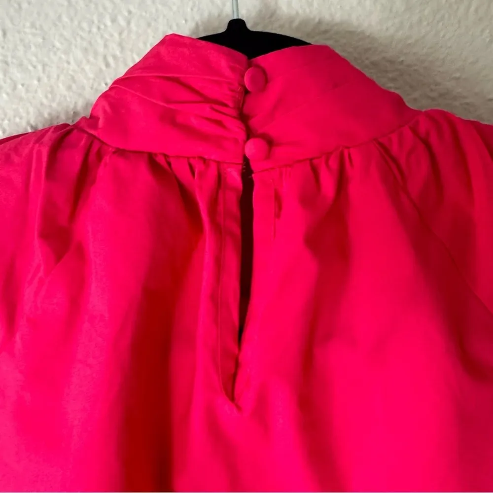 Zara Hot Pink Poplin Cotton Bow Sleeveless Blouse Size Medium - Image 5