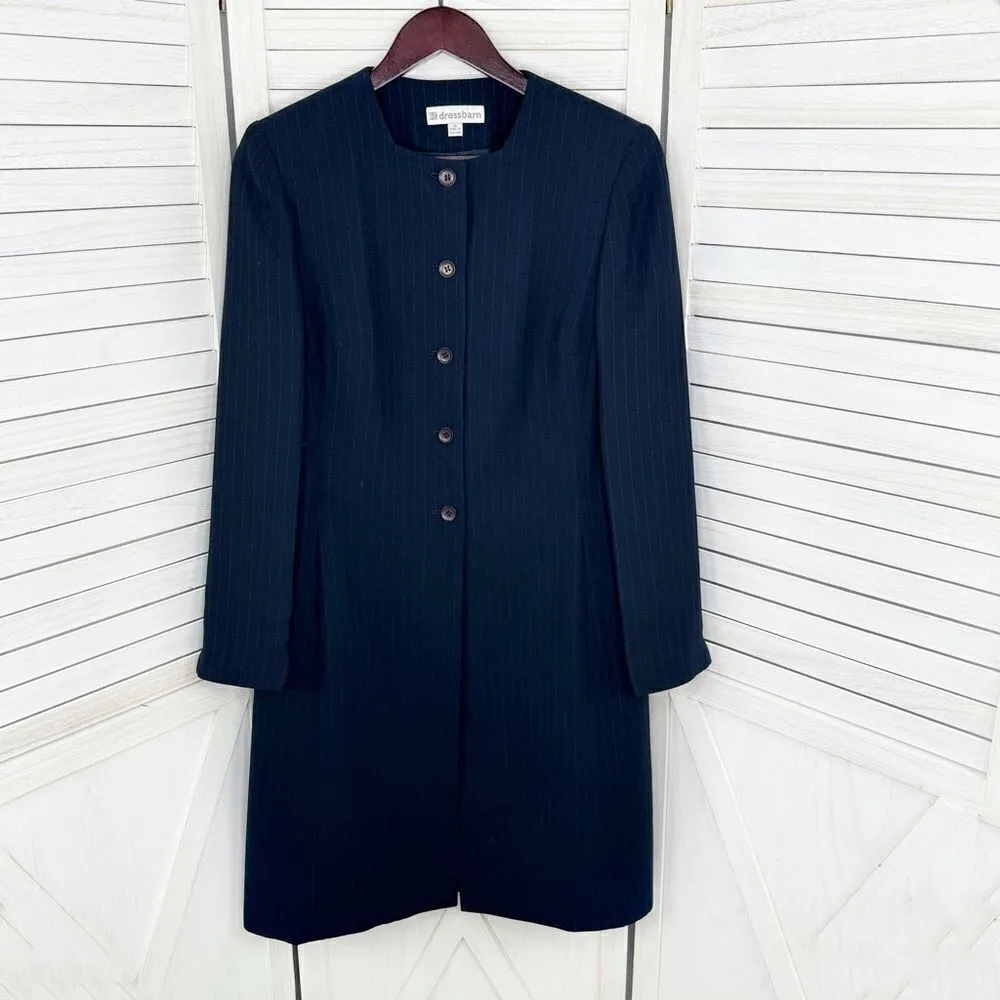 Dress Barn Pinstripe Long Line Blazer Jacket Blue Tan‎ 10 Suit Coat - Image 9