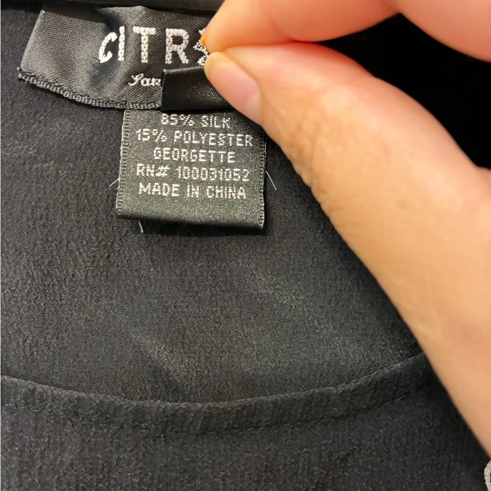 Vtg Citron Santa Monica Black Silk Blend Red Floral Art - Image 8