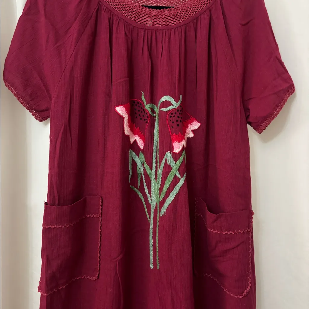 Charming Red Dress with Floral Embroidery 100 cotton Thailand Size undefined - Image 2