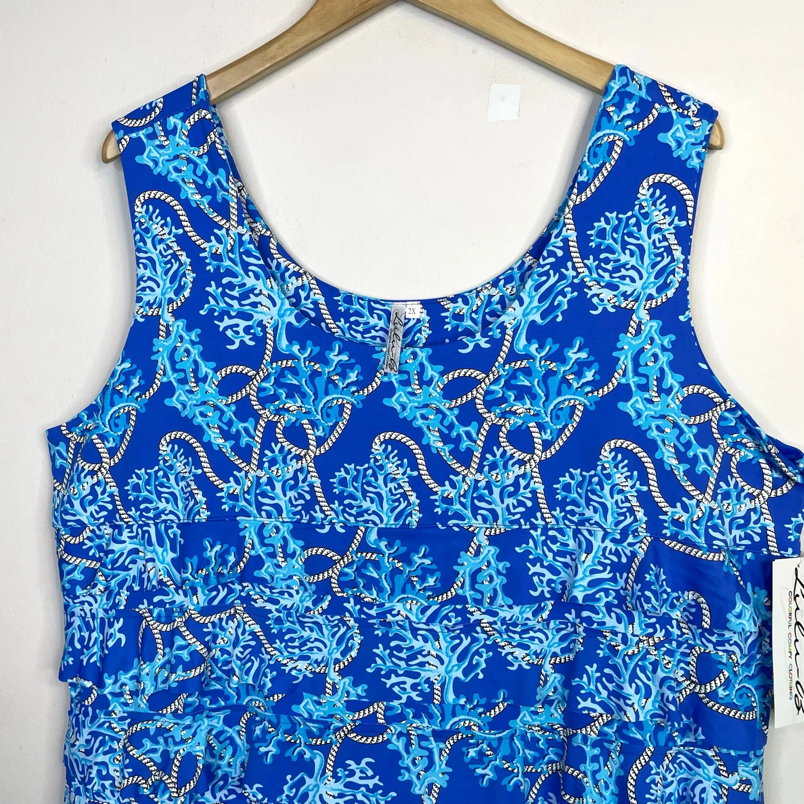 Lulu B Blue Coral Cha Cha Ruffle Sleeveless Dress Tropical UPF womens 2X New NWT - Image 3
