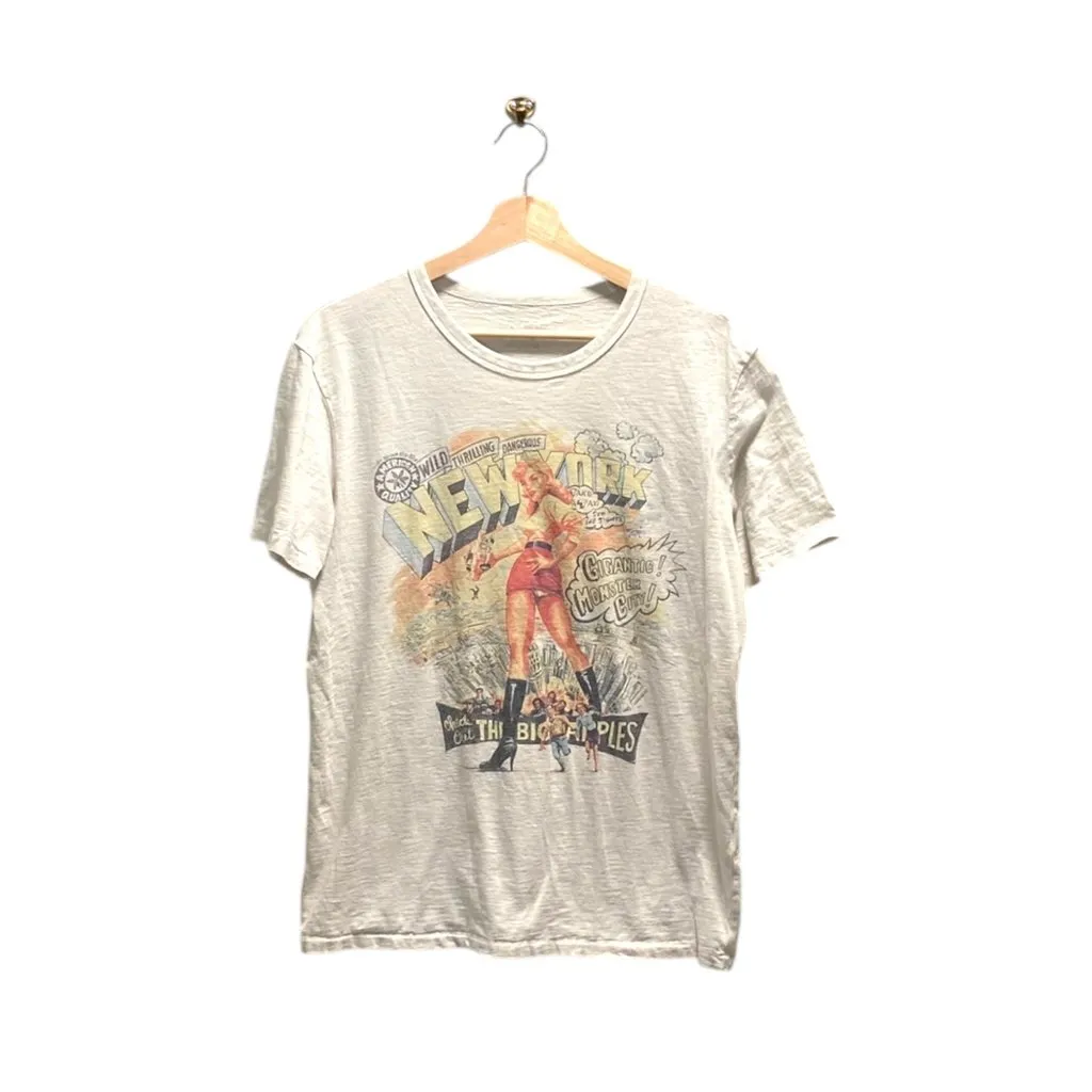 Lucky Brand New York Vintage Graphic Tee Shirt Cream Size M Retro Casual Fall - Image 2