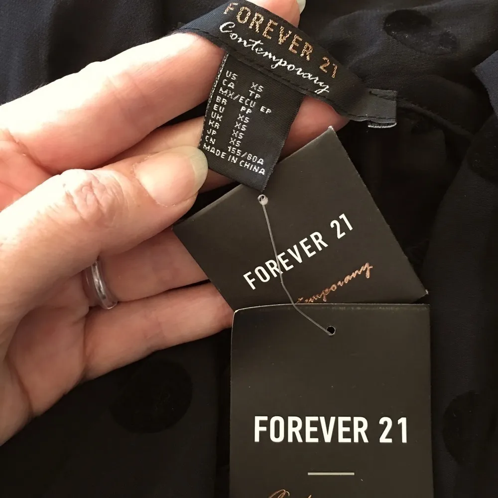 Forever 21 Semi-Sheer High-Neck Blouse, Polka Dots, Black, Size XS - Image 4