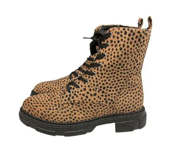 Olivia Miller Women's Normie Leopard Print Combat Boots Tan Black Size 11 Trendy - Image 1