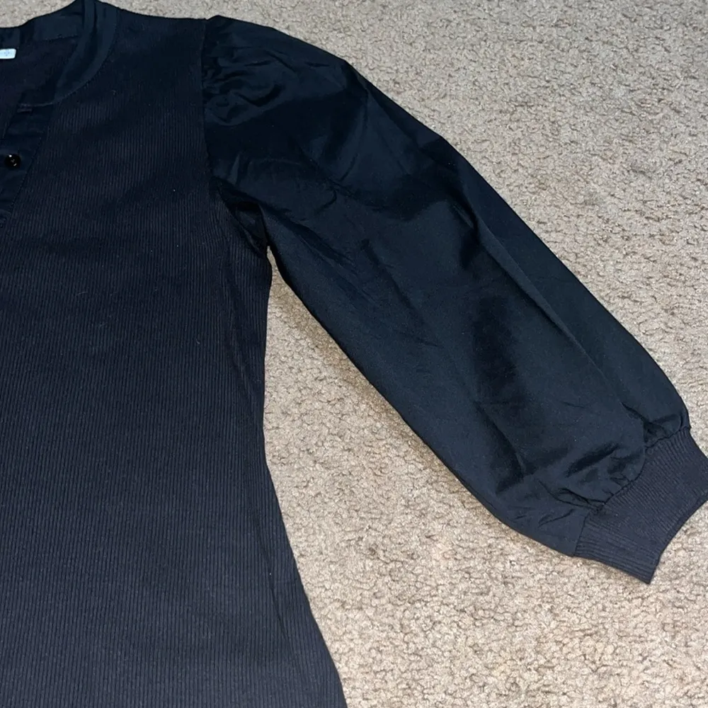 Chico’s Knit Mix Sleeve Henley‎ Dress Cotton-Stretch Black 4 - Image 4