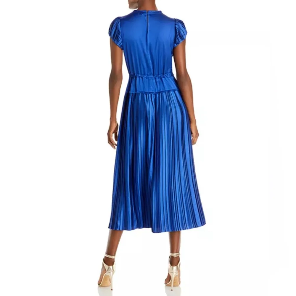 Rebecca Taylor Pleated Short Sleeve Midi Dress Cobalt Blue Size L New w/Tag $495 - Image 3