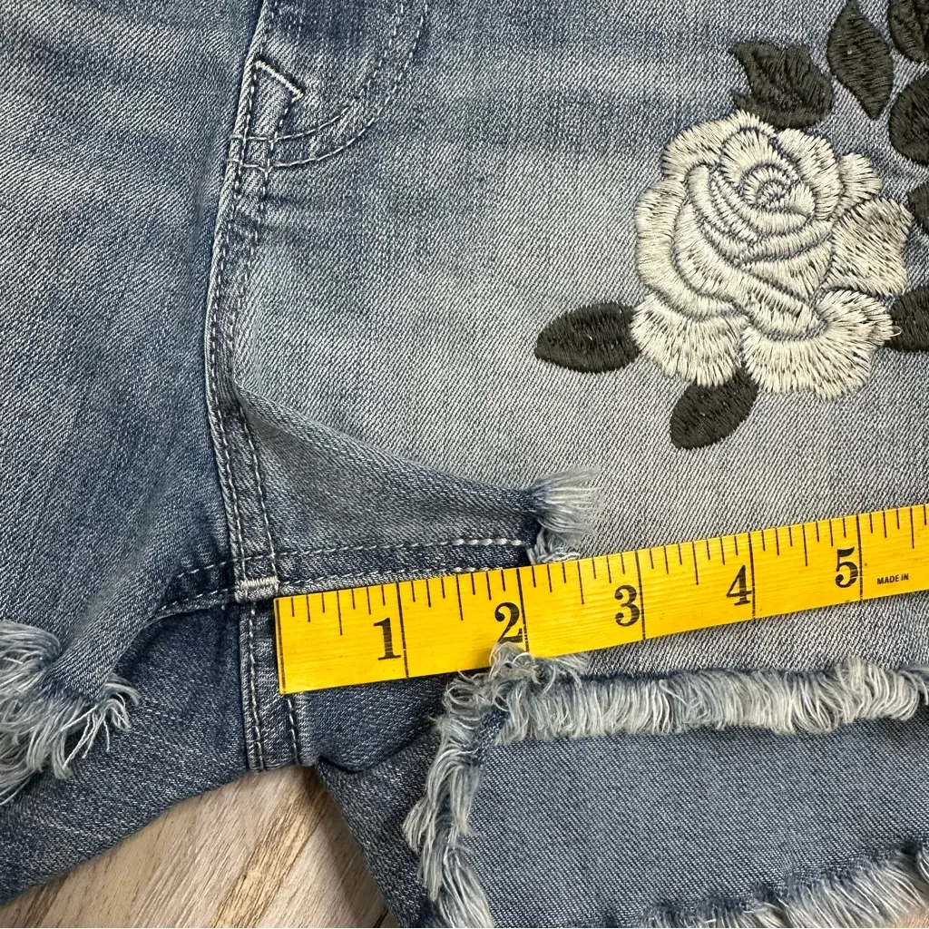 Express High Rise Women's Denim Shorts with Floral Embroidery, Size 2 - Image 3