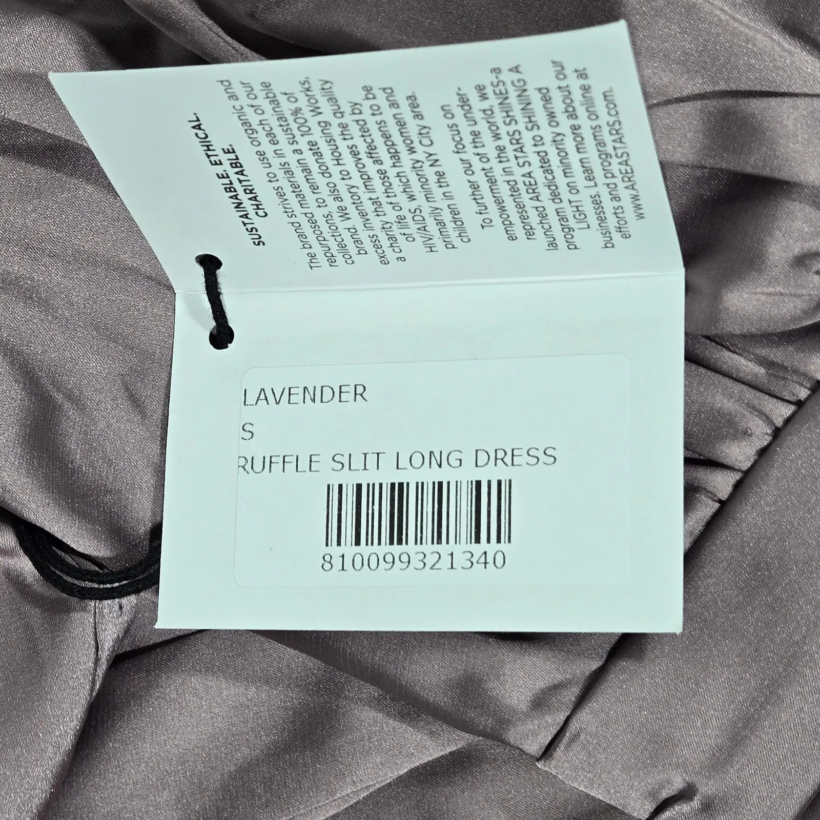 AREA STARS‎ Lavender Satin Ruffle Slit Long Dress Square Neck Long Sleeve S Purple - Image 5