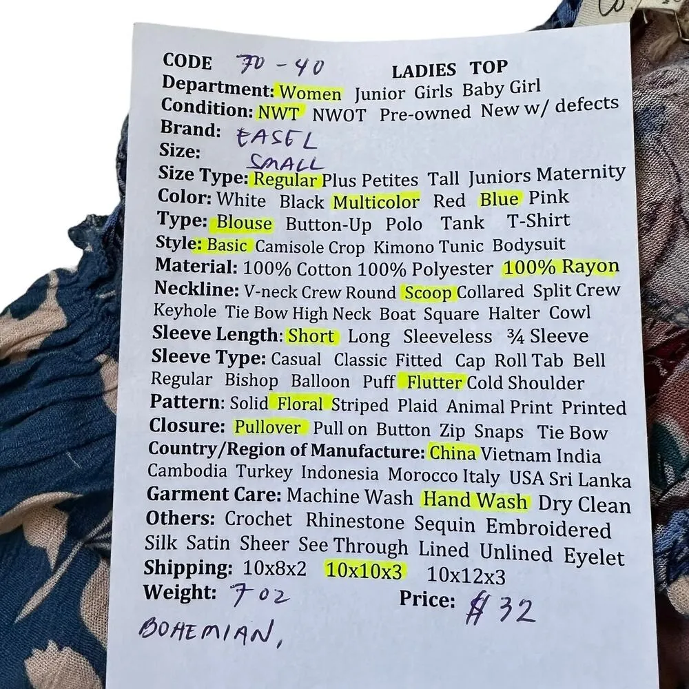 Easel Blue Multicolor Floral Bohemian Top Women Basic Blouse Small NWT | 70-40 - Image 7