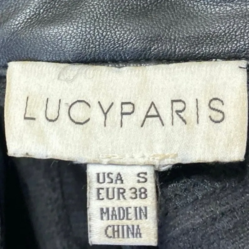 Lucy Paris Black Faux Leather Vegan Long Sleeve Tie Waist Button Up Crop Top S - Image 4