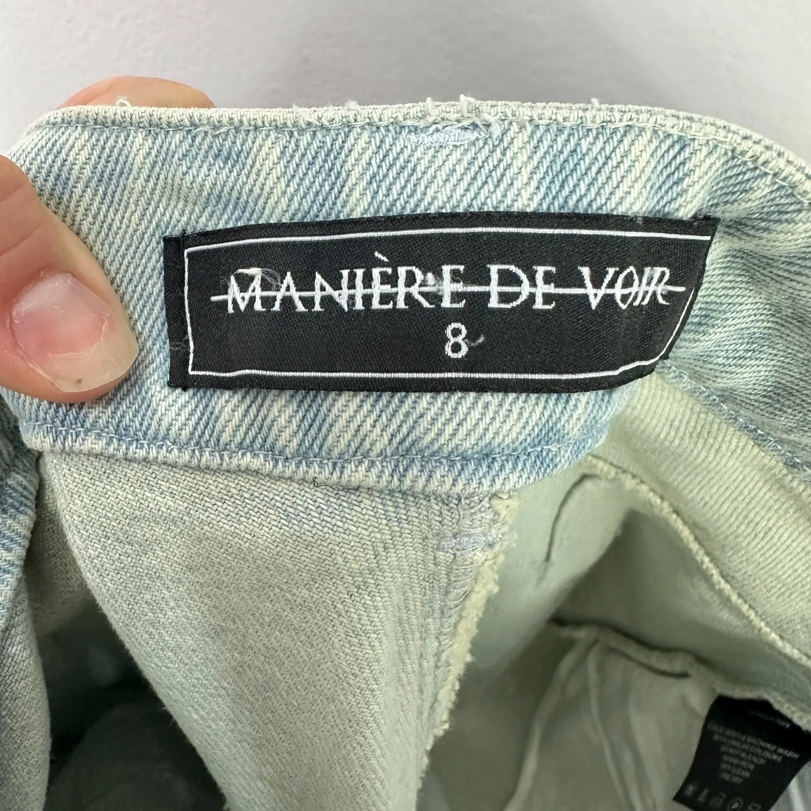 Manière De Voir Jeans 8 Light Wash Y2K Grunge Painted Patchwork Ripped Alt Emo - Image 4