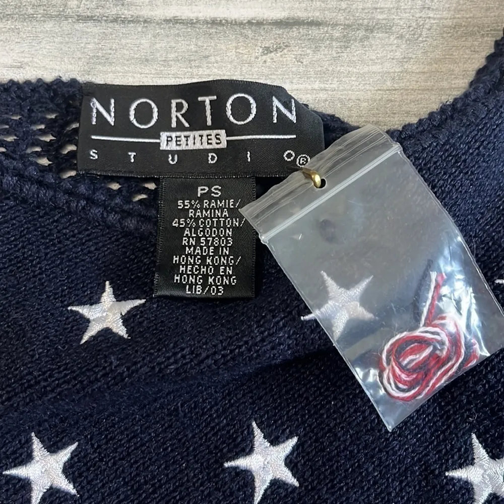 Norton Studio USA Flag Crochet Sweater Size PS. Patriotic Blue - Image 5