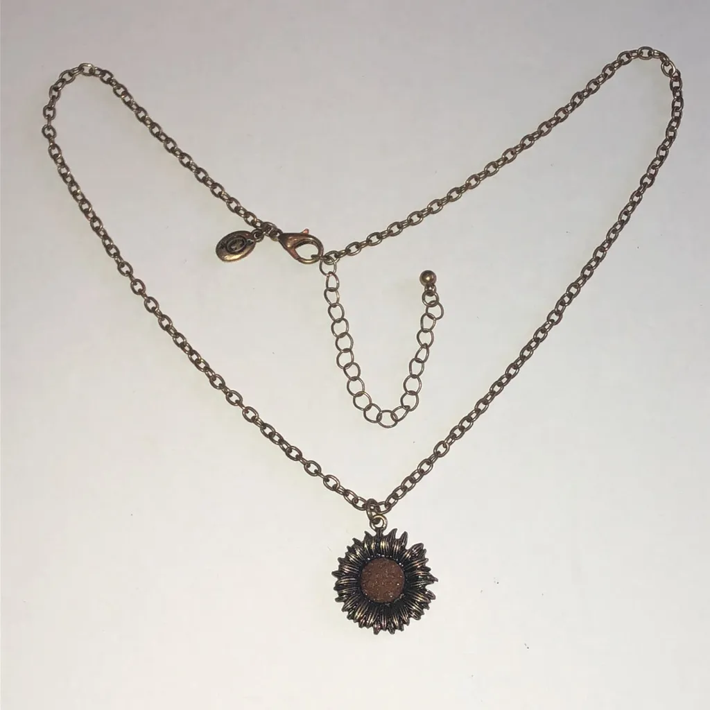 Cheeky’s Brass Tone Sunflower Pendant Boho Necklace Brown - Image 2