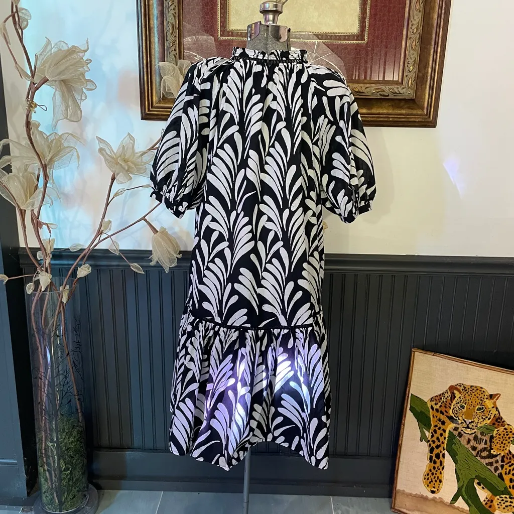 Caslon Puff Sleeve Botanical Printed Cotton Shift Drop Waist Dress - Sz M 💚🎀 - Image 8