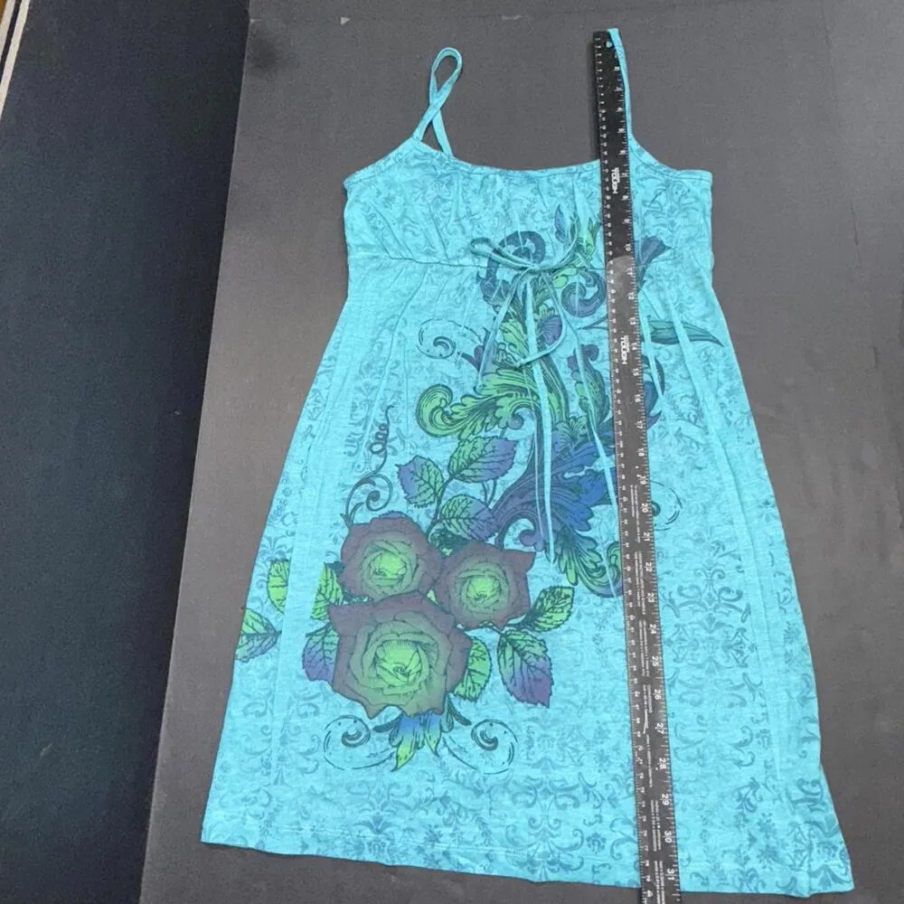 Belle du Jour Tank Floral Blue Paisley Babydoll Spaghetti Strap Y2K Mini Dress S - Image 11