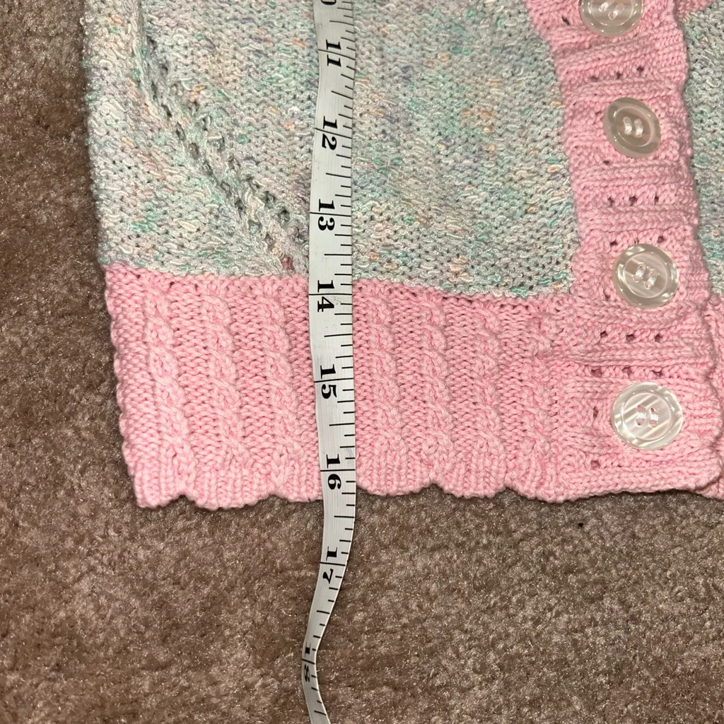 Loveshackfancy Geneve Cropped Cardigan in Gum Drop Pink Rainbow Knit with v neck - Image 6