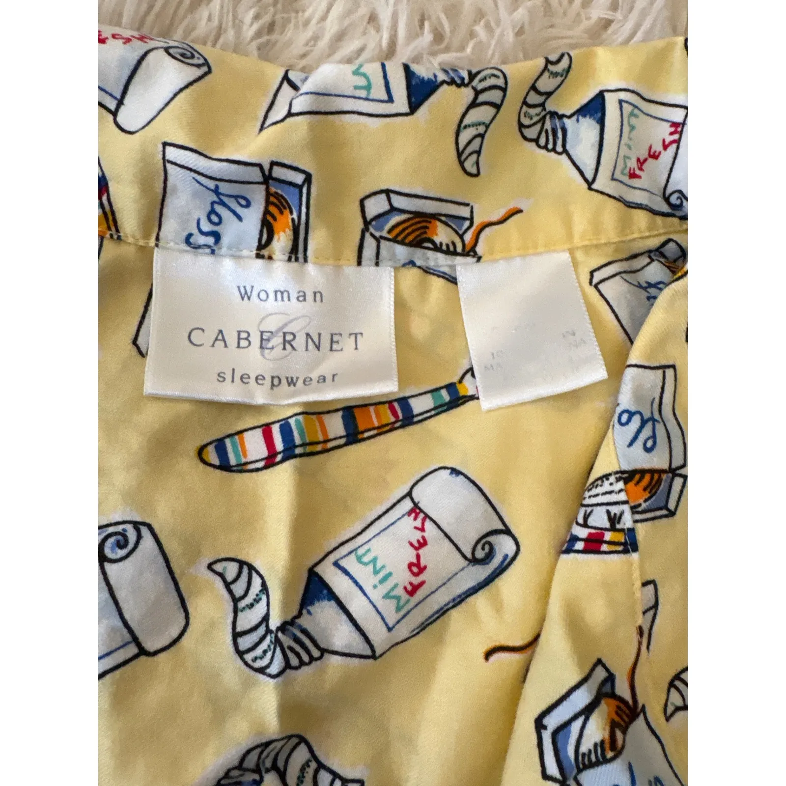 Cabernet Sleepwear Women's Pajama Set Yellow Toothpaste Print Top Pants 3X - Image 3