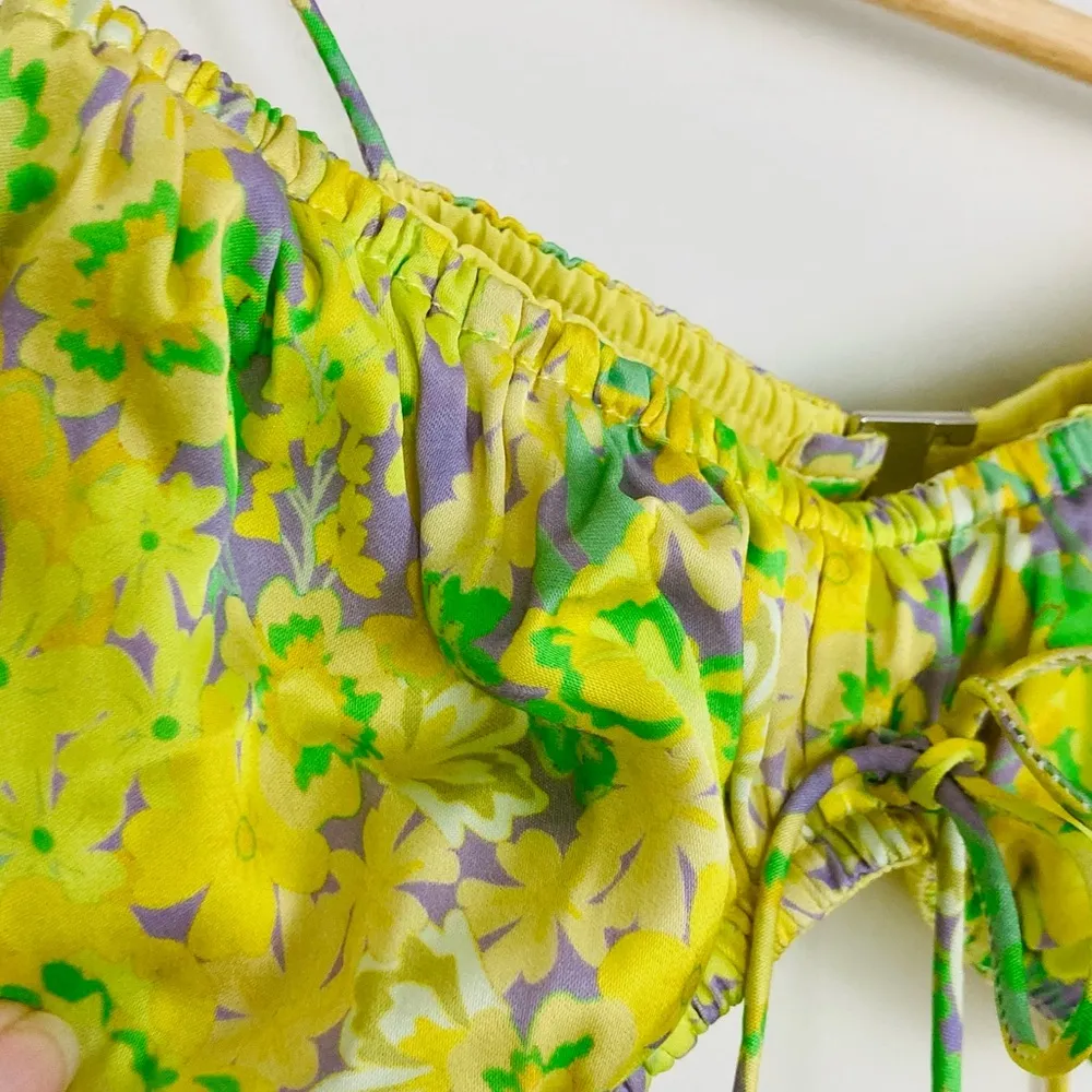 For Love and Lemons yellow floral tie strap bra top. Size Medium. - Image 3