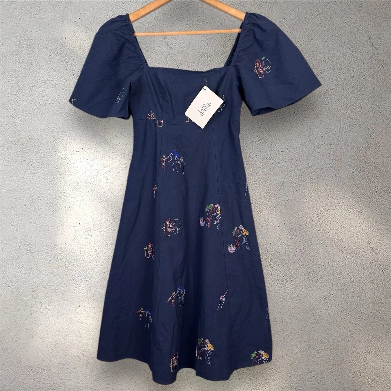 Love Bonito Bexley Embroidered Panelled Fit &‎ Flare Dress in Humble Abode Sz XS Blue - Image 5