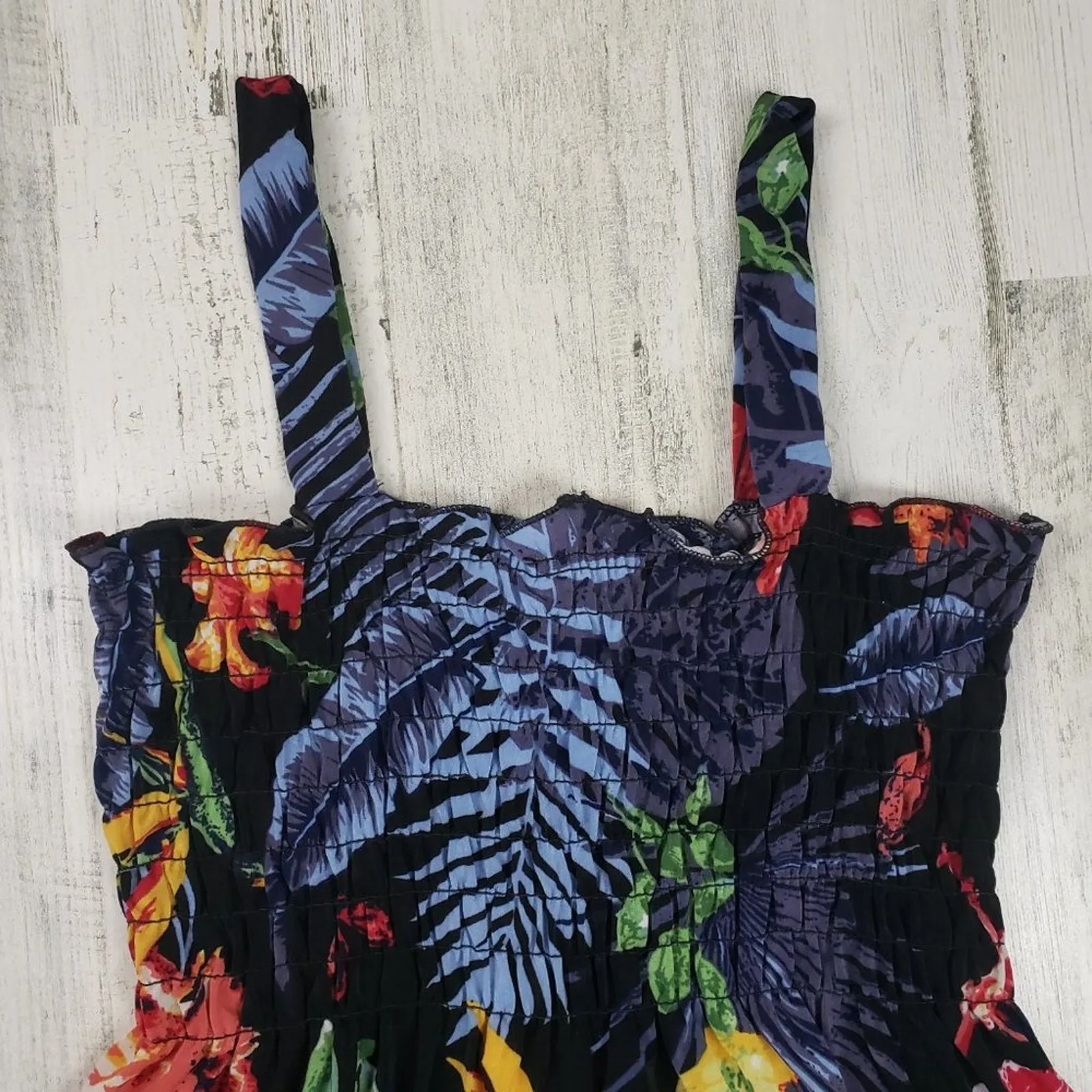 NWT Ace Fashions Black Tropical Floral Smocked Sundress Women’s Size Small - Image 4