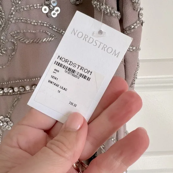 Mac‎ Duggal Vintage Lilac Floral Beaded Sheath MIDI Dress New With Tag - Image 7