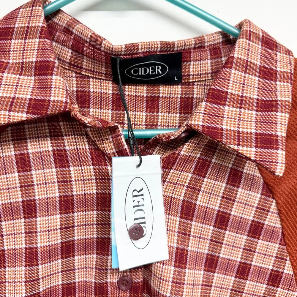CIDER WOMEN RED PLAID PATTERN BUTTON DOWN JACKET SIZE LARGE - Image 3