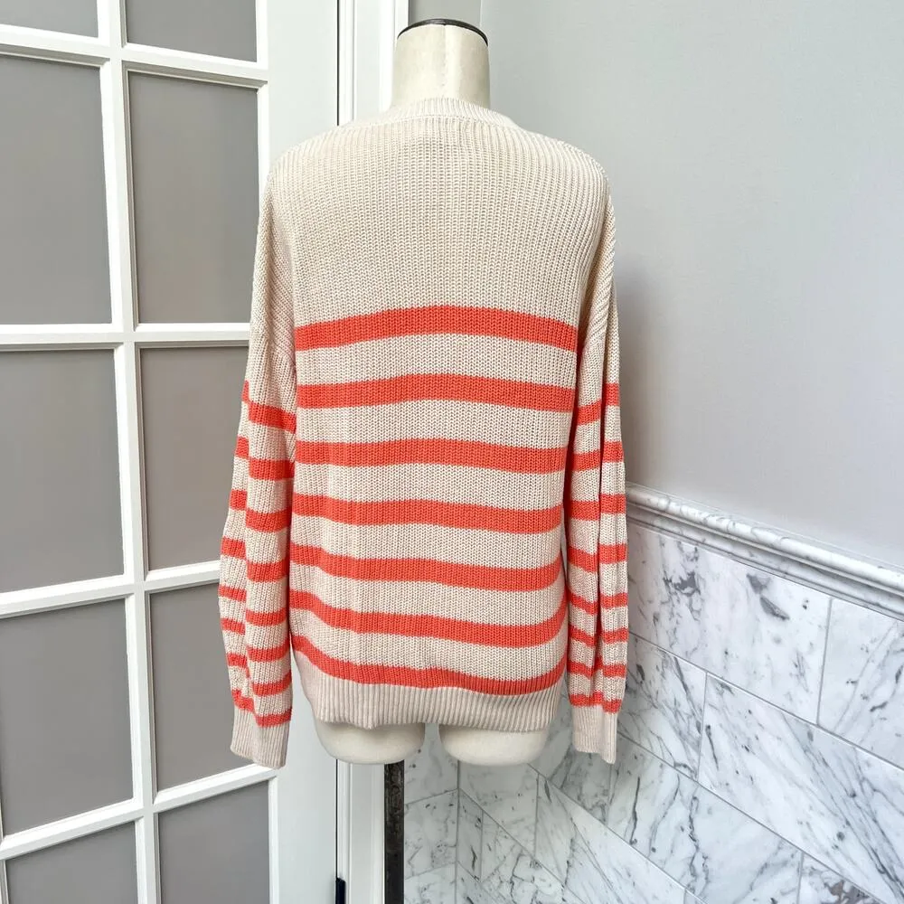 Velvet By Graham & Spencer Wren Striped Cotton Spring Summer Sweater Small Orange - Image 3