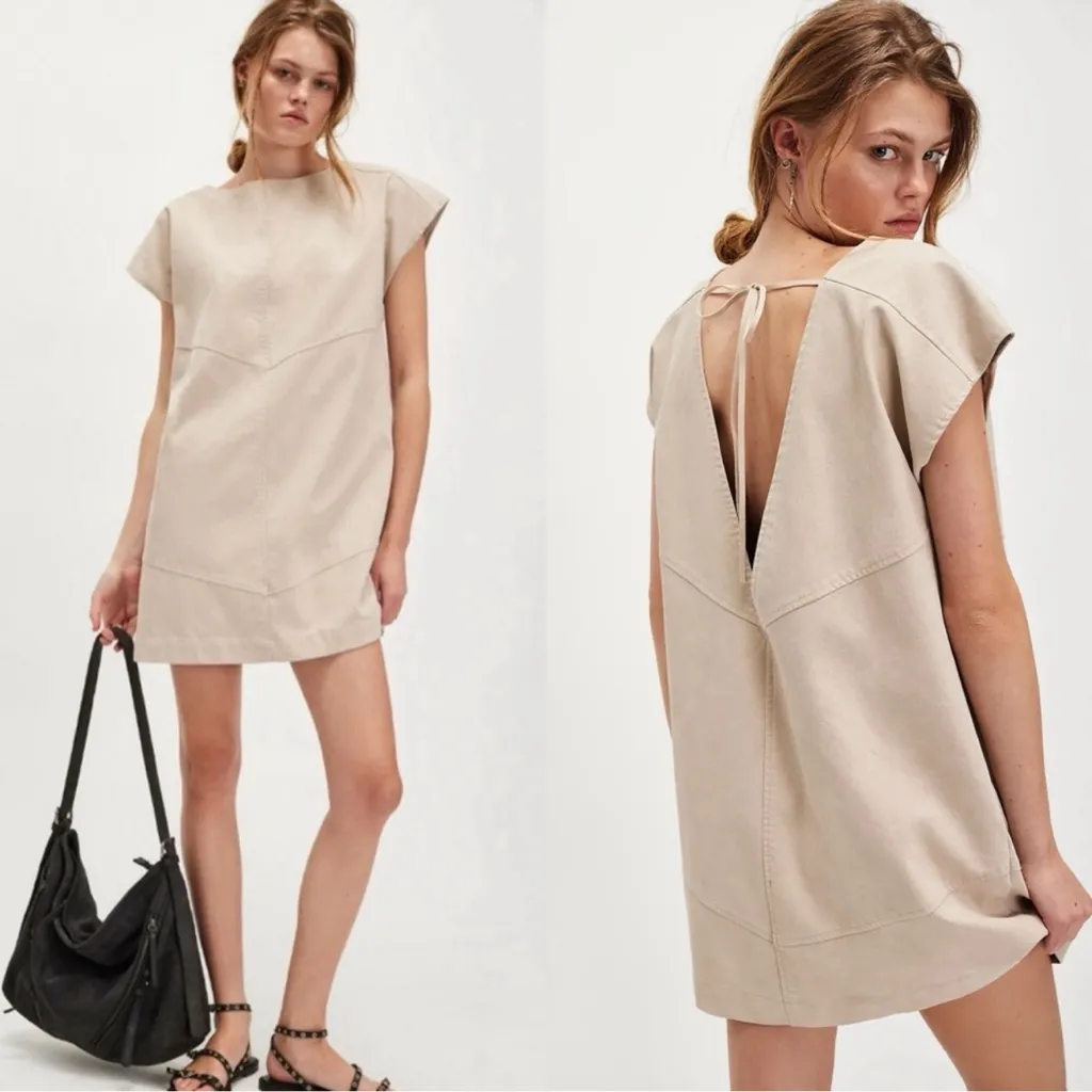 Free People Sawyer Mini Dress Vegan Suede in Oat‎ Milk - Image 2