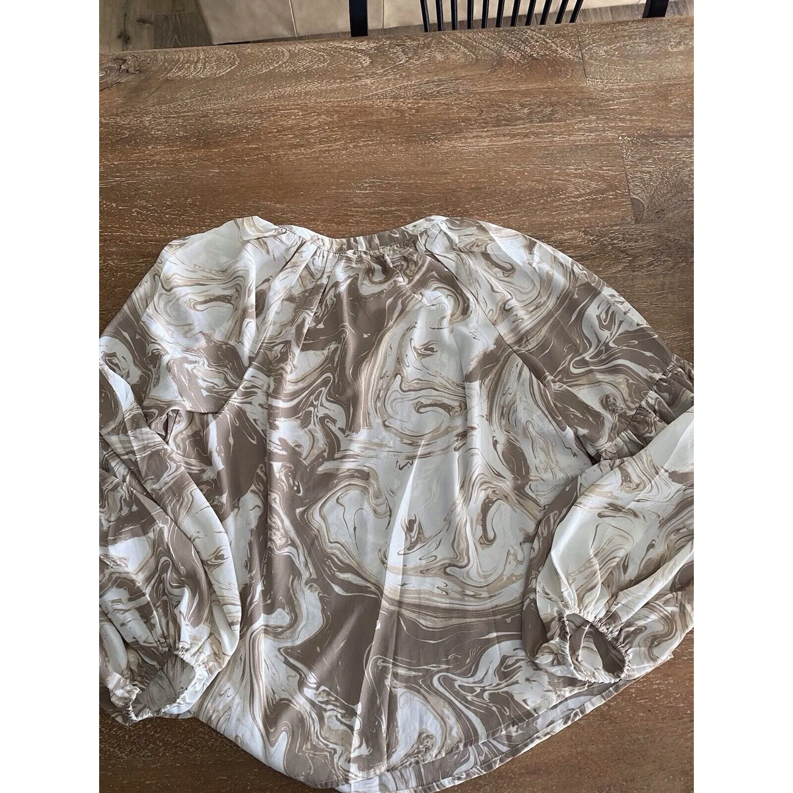 August Sky Blouse Medium Tan Cream Peasant‎ Cottagecore Prairiecore Marble - Image 5