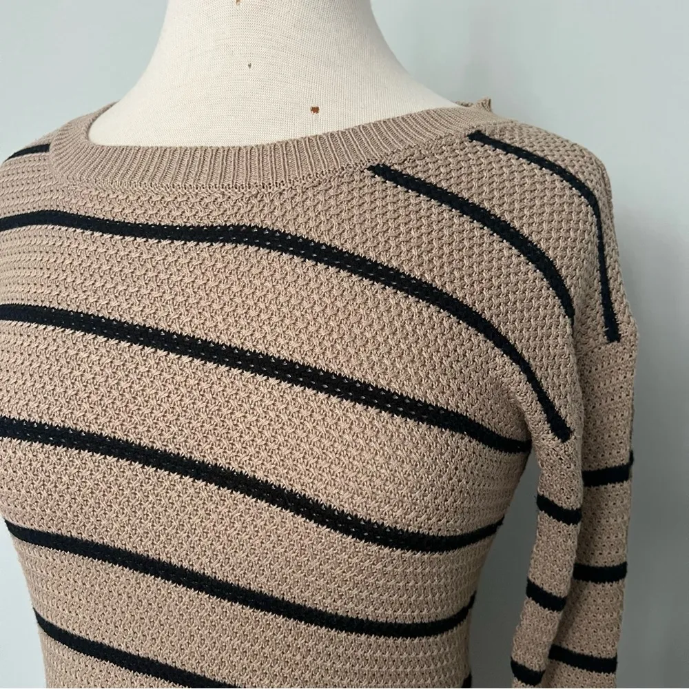 Papermoon Tan Black Striped Knit Crewneck Pullover Sweater Size S - Image 3