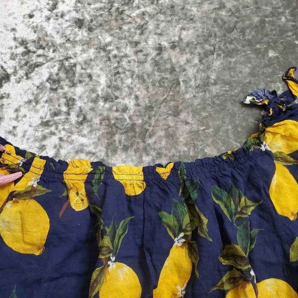 Blush Lemon Print Off The Should Crop Top - Image 4