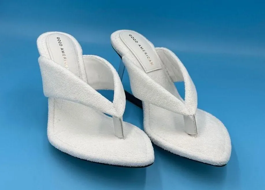 Good American Cinder F*cking Rella Wedge Sandal- White Terry- 10 - Image 5