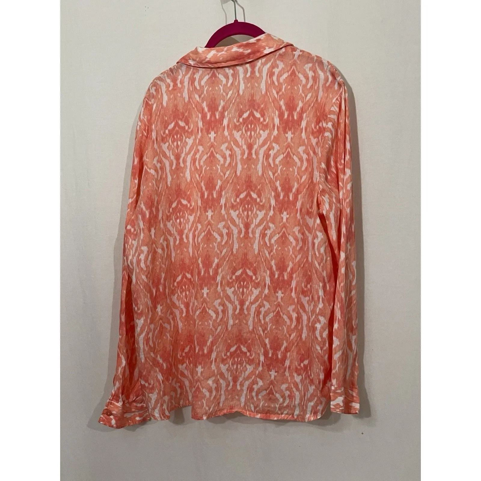 Kim Rogers Women’s Large Pink Button-Up Collared Linen Blouse! - Image 2