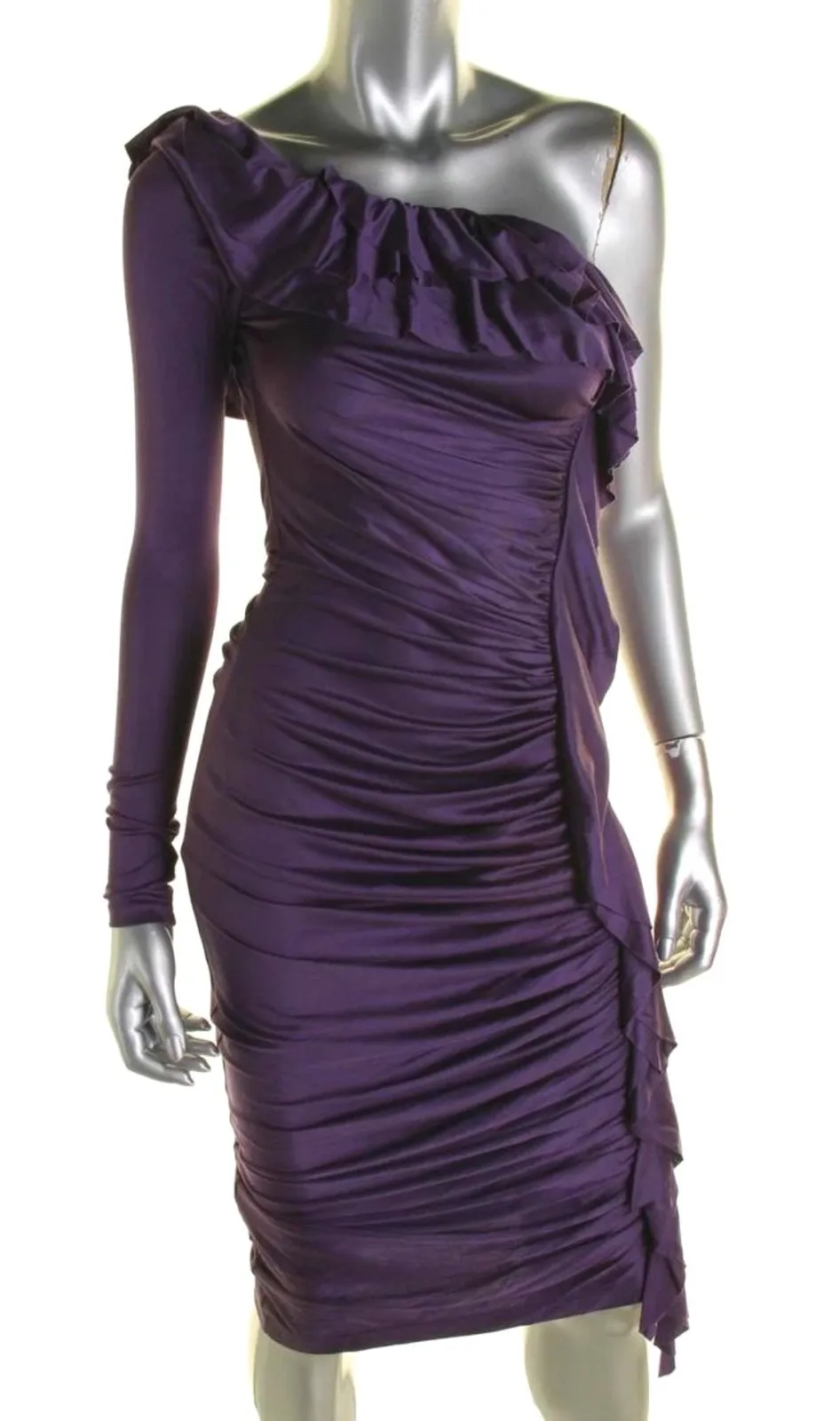 Catherine Malandrino Purple One Shoulder Ruffle Dress Party Cocktail Evening - Image 1