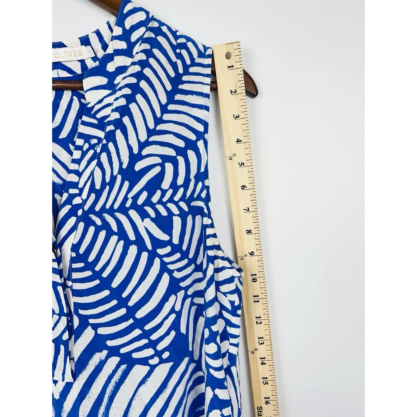 Marie Oliver Blue & White M Silk Sleeveless Midi Dress Palm Leaf Print - Image 8