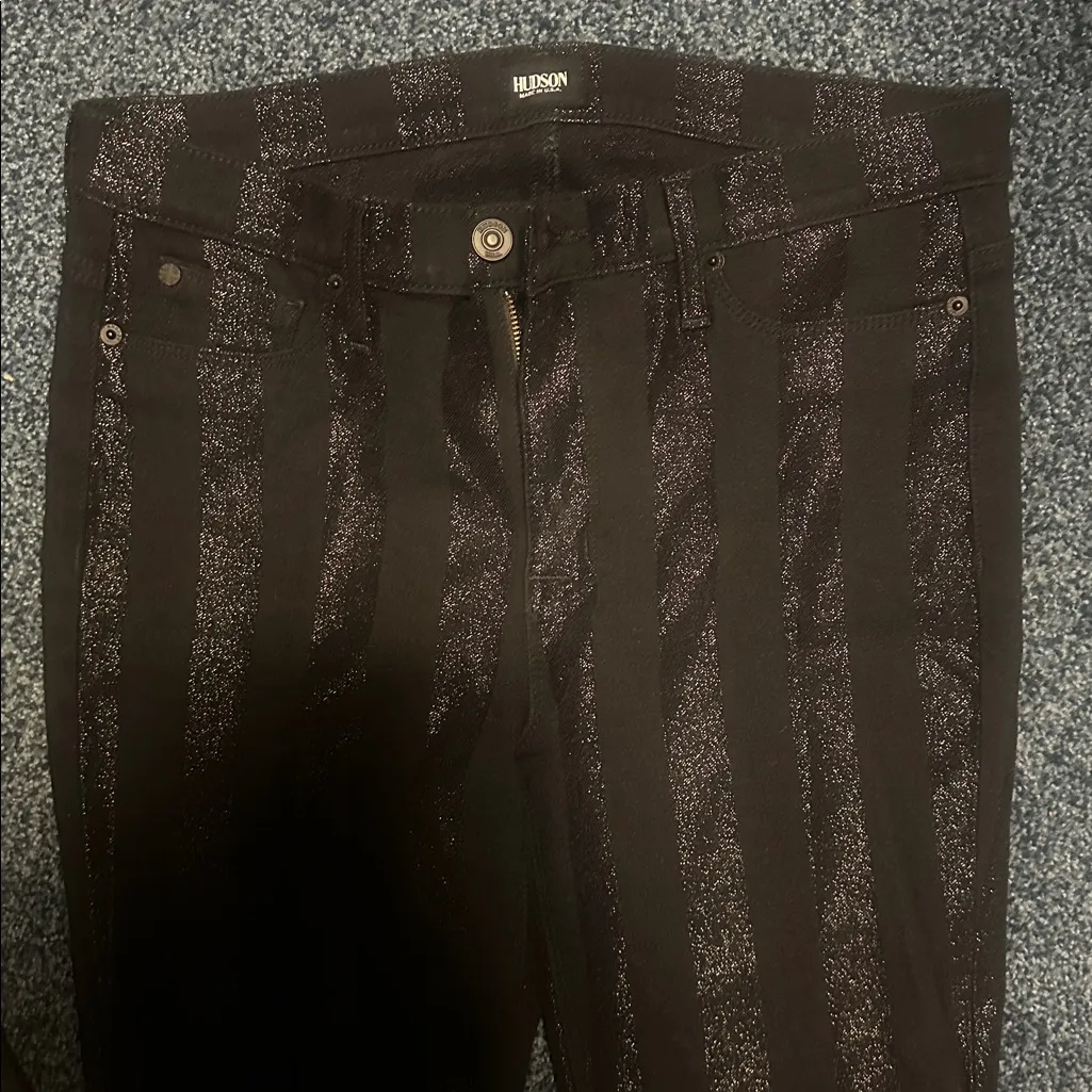 Hudson Nico mid rise super skinny size 32 stripe shimmery fun NWOT - Image 4