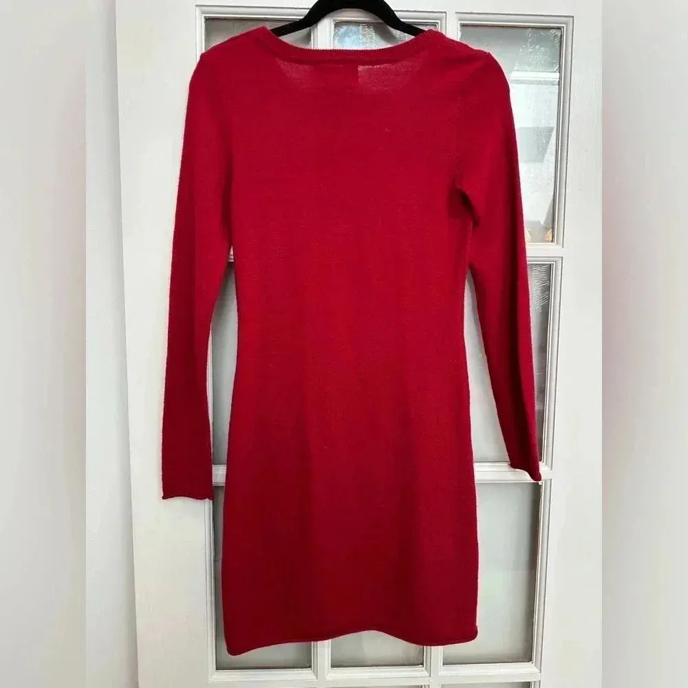 Cynthia Rowley Red Merino Wool Long Sleeve Fitted Sweater Dress Size XS - Image 2