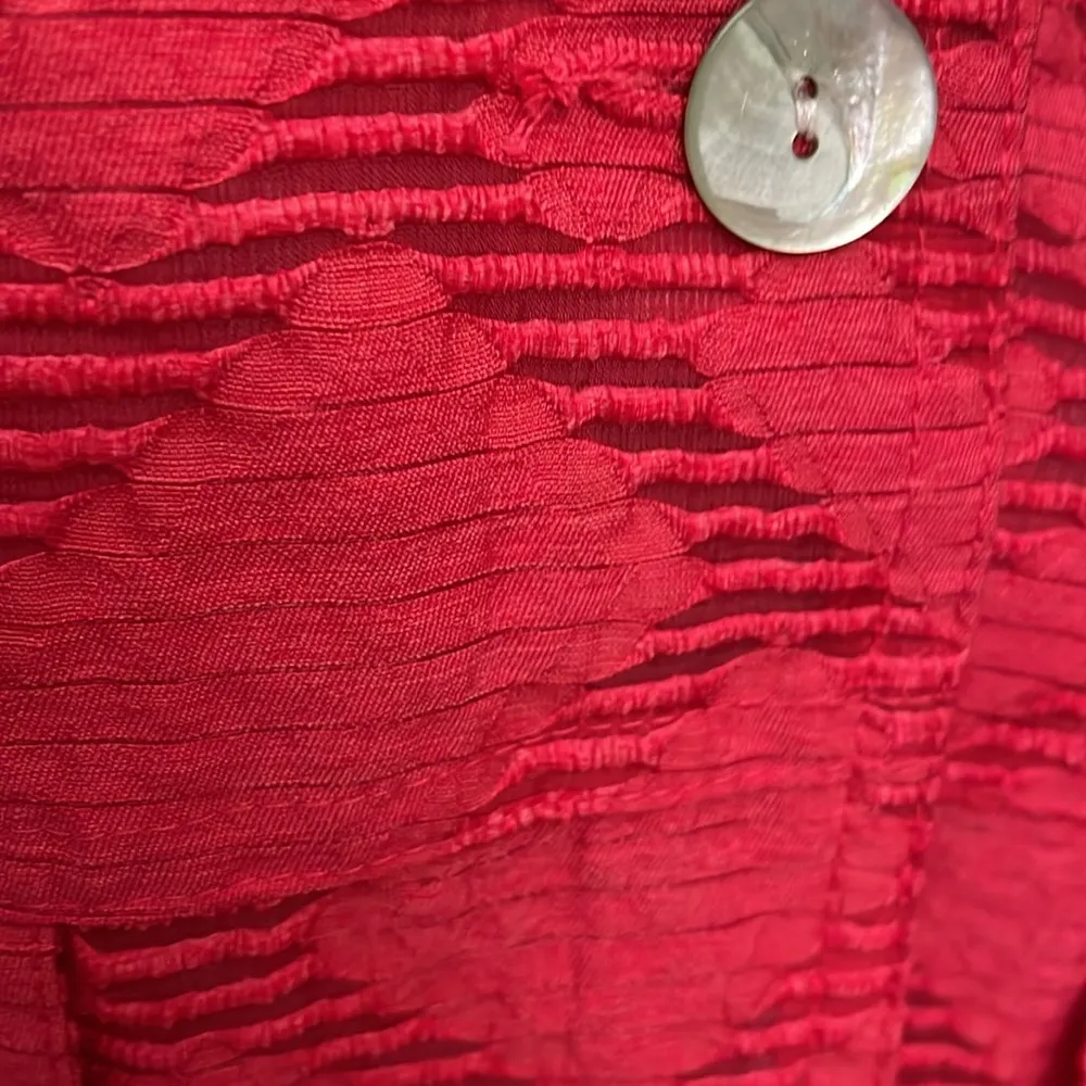 Red 3/4 Sleeve Button Down Shacket with Sheer Texture Size 8 - Image 10