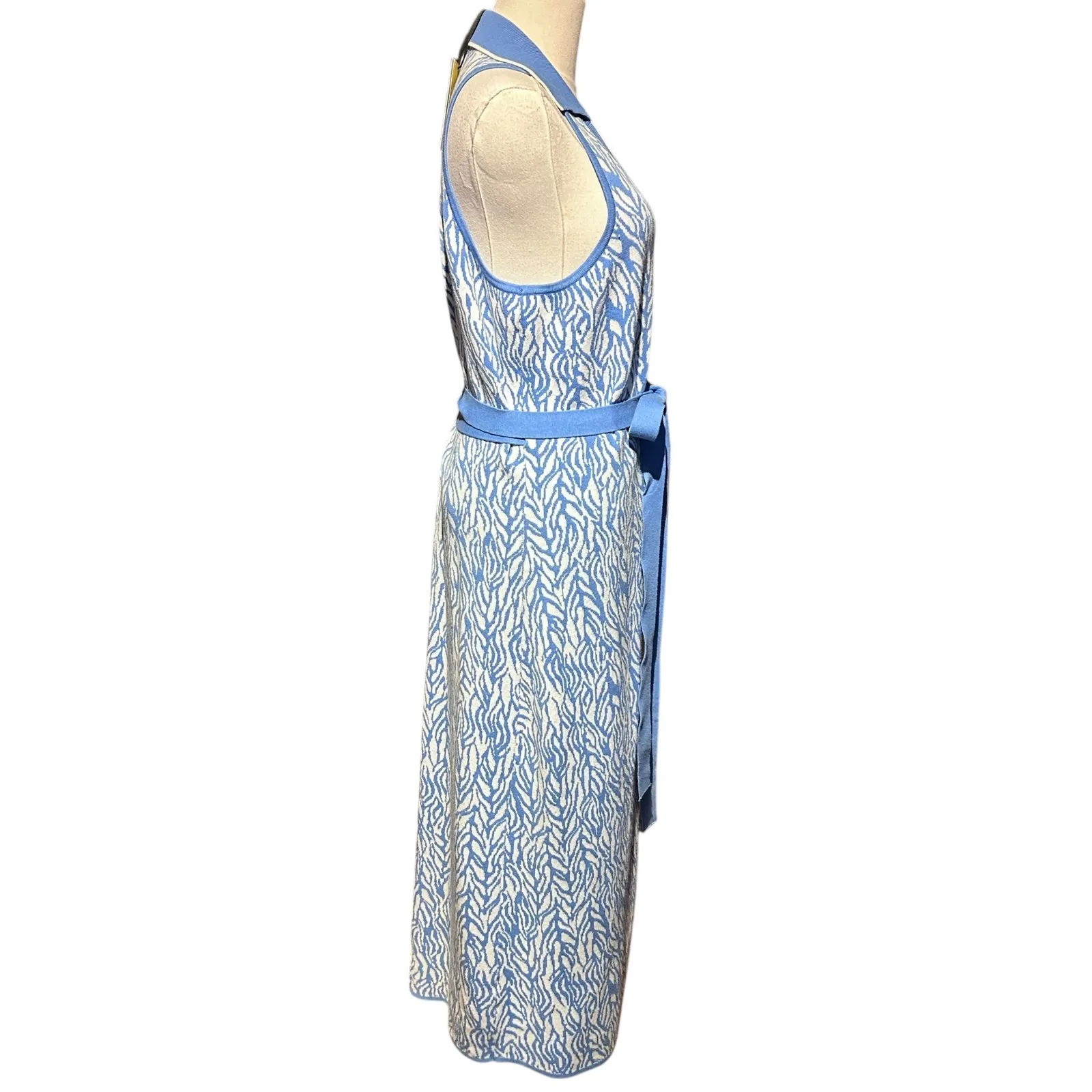 Diane Von Furstenberg Knit Wrap Dress NWT SZ XL Blue White Sea Twig Cottage Core - Image 8