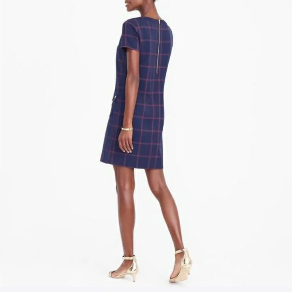 J Crew Plaid Midi Shift Dress Button Pocket Academia Teacher Cabincore Stripe - Image 2