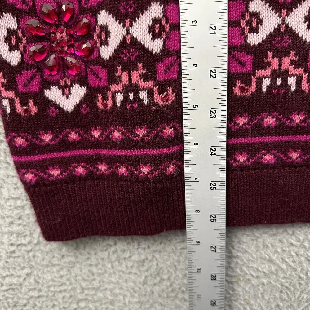 Talbots Fair Isle‎ Jeweled Rhinestone Knit Sweater Lambswool Blend Preppy W XLP - Image 8