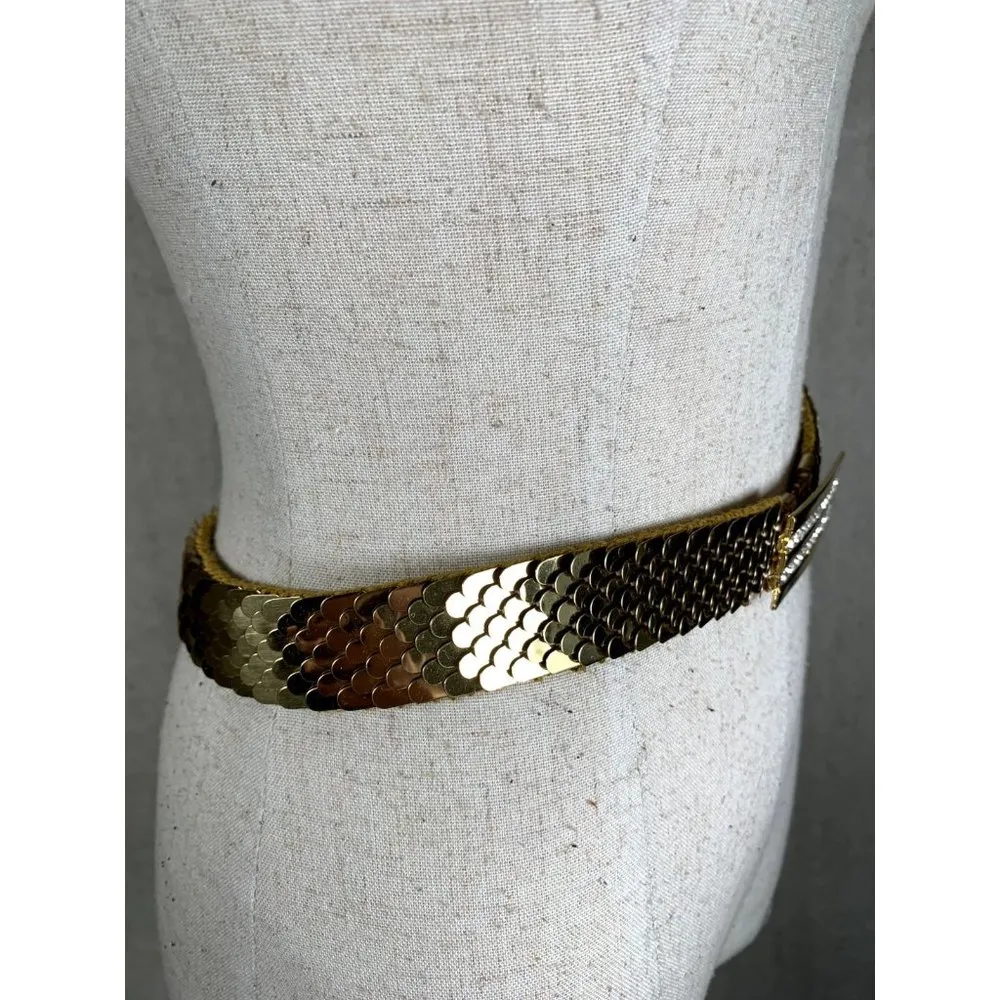 Vintage Statement Belt Womens Gold Rhinestone 90s Cinch Waist Scales Glamour - Image 5