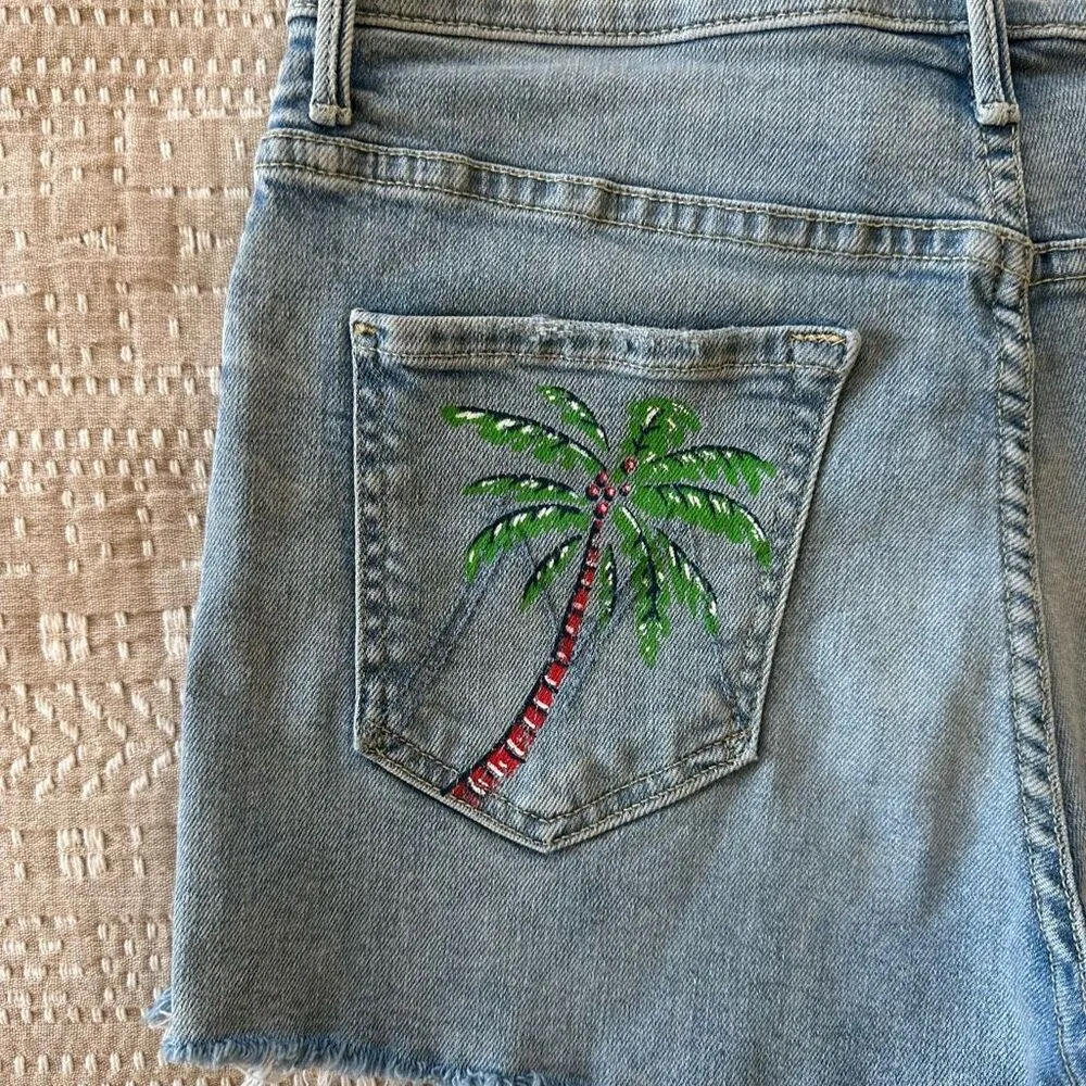 MOTHER High Waisted Rascal Slit Fray Short in Drinking by the Pool Blue Size 27 - Image 8