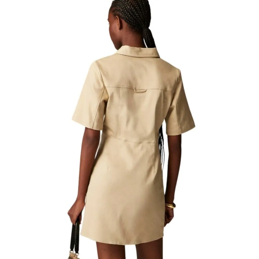 J.Crew Short Sleeve Mini shirtdress in Tailored Twill Khaki CD367 size 00 Tan - Image 5