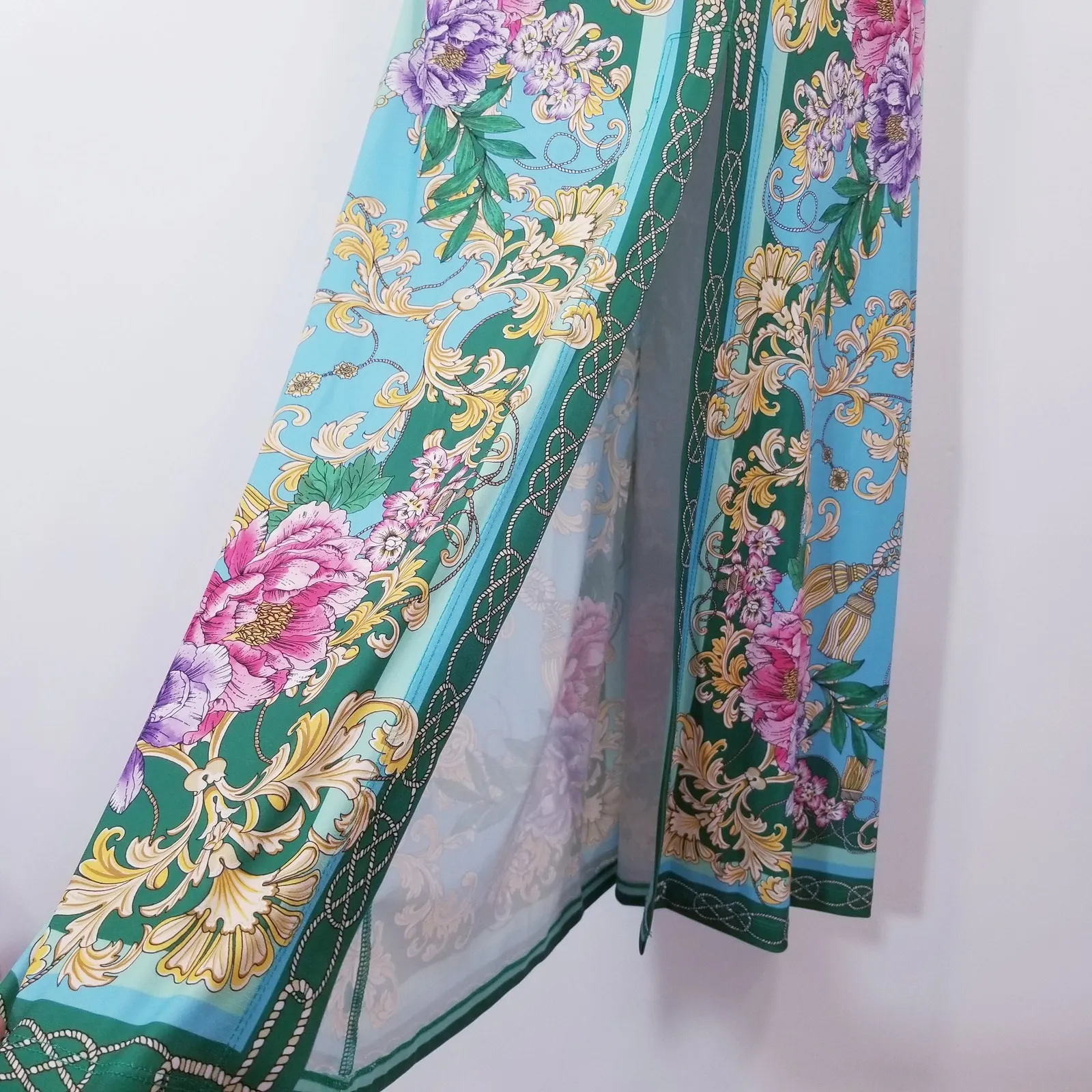 Boston Proper Colorful Floral Prints Maxi Dress Plunging Neckline Empire Waist - Image 5